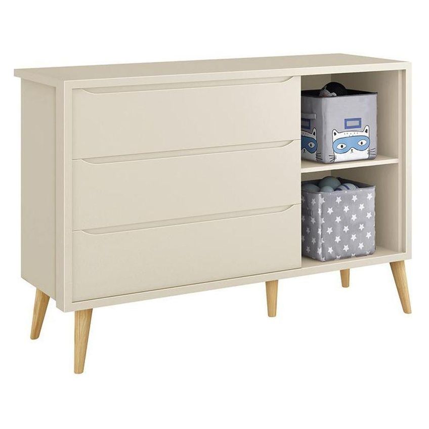 Conjunto De Quarto Theo Guarda Roupa Cômoda Berço MDF Bege Fosco Reller Móveis - imagem 4