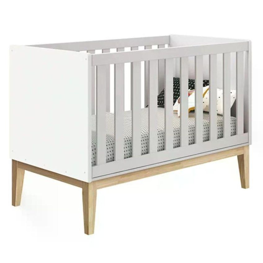 Conjunto De Quarto Guarda Roupa 3 Portas Cômoda 3 Gavetas MDF Branco Com Pés Madeira Natural Reller - imagem 2