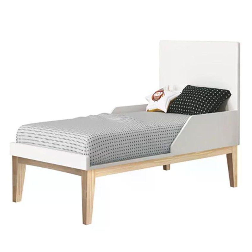 Conjunto De Quarto Guarda Roupa 3 Portas Cômoda 3 Gavetas MDF Branco Com Pés Madeira Natural Reller - imagem 4