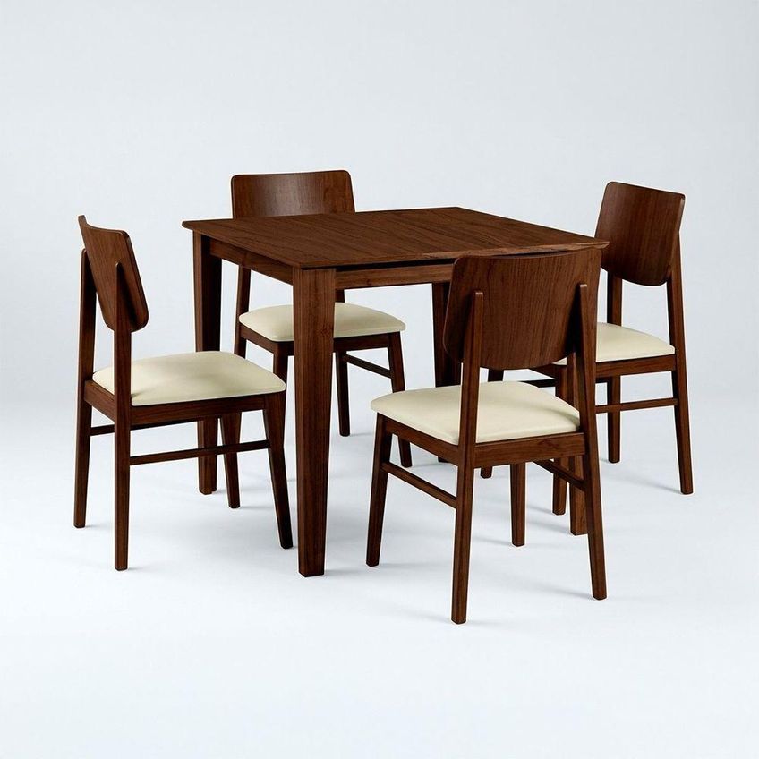 Conjunto De Mesa Com 4 Cadeiras 4 Lugares Tampo Em Madeira Bege 80cm Ágape - imagem 3