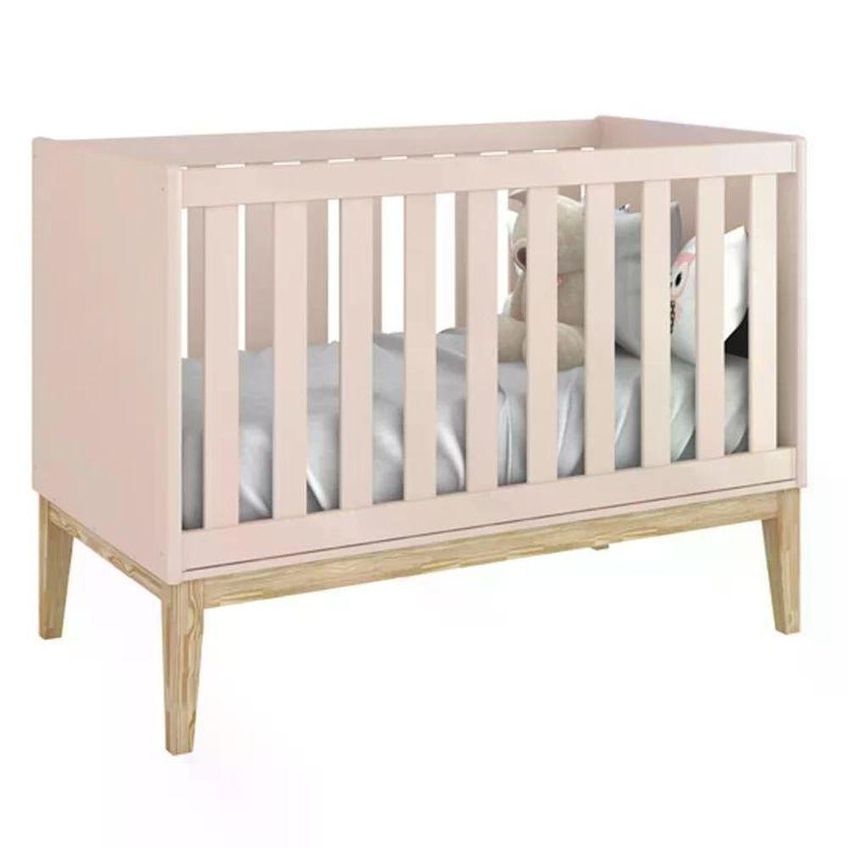 Conjunto De Quarto Guarda Roupa Cômoda Berço Colchão Classic 3 Gavetas MDF Rosa Reller Móveis - imagem 5