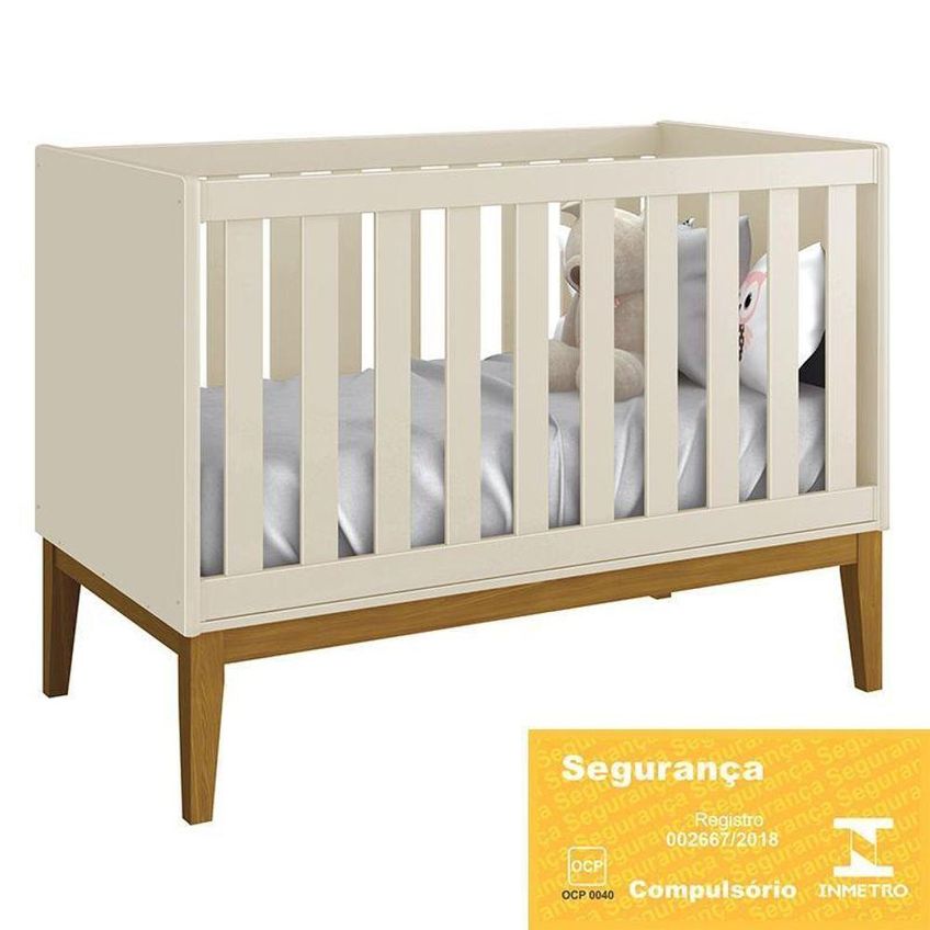 Jogo De Quarto Infantil Cômoda 6 Gavetas E Berço Americano Mdf Areia Fosco Com Pés Amadeirado Reller - imagem 3
