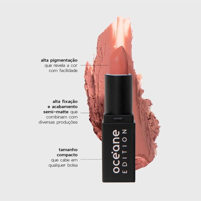 Batom Edition The Lipstick Nude Pink Rosa Cobertura Semi-matte Oceane 2g - imagem 3