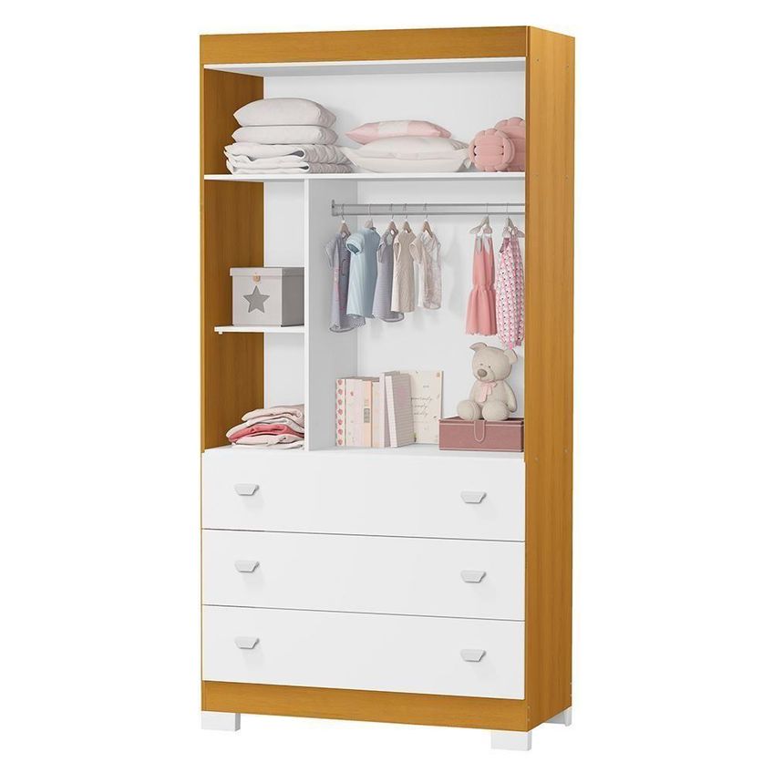 Guarda Roupa Infantil New Katatau 2 Portas De Bater 3 Gavetas MDF Branco Fosco-Savana - imagem 3