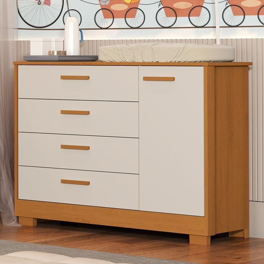 Cômoda Infantil Zaki 4 Gavetas MDF Puxador em MDF Areia Fosco-Savana - imagem 3