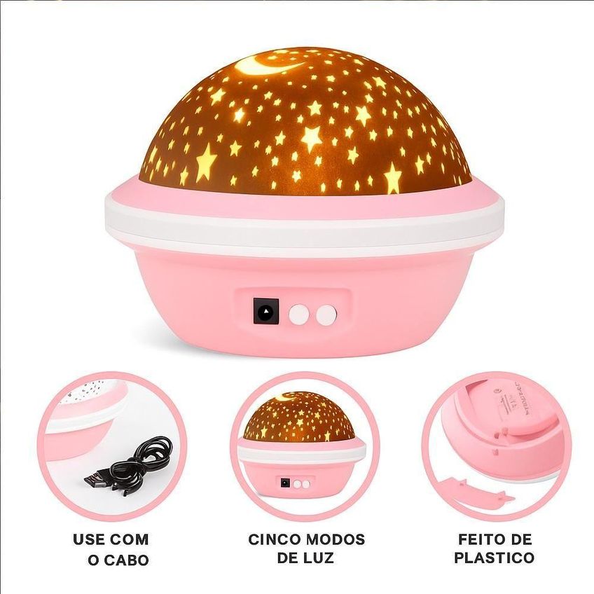 Abajur Cúpula Galáxia Projeção Giratória de Estrelas e Lua Multicores Rosa Yeet - imagem 3