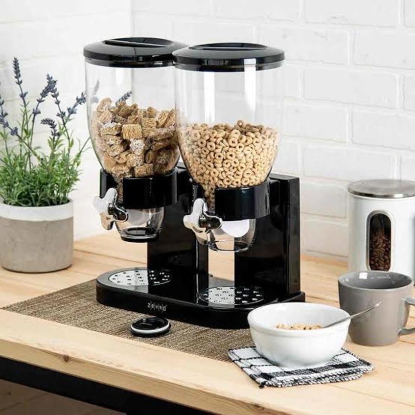 Organizador de Mantimentos Duplo Dispenser de Cereais e Grãos Plástico Durável Cozinha Preto Yeet 2L - imagem 3