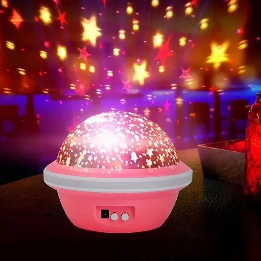 Abajur Cúpula Galáxia Projeção Giratória de Estrelas e Lua Multicores Rosa Yeet - imagem 5