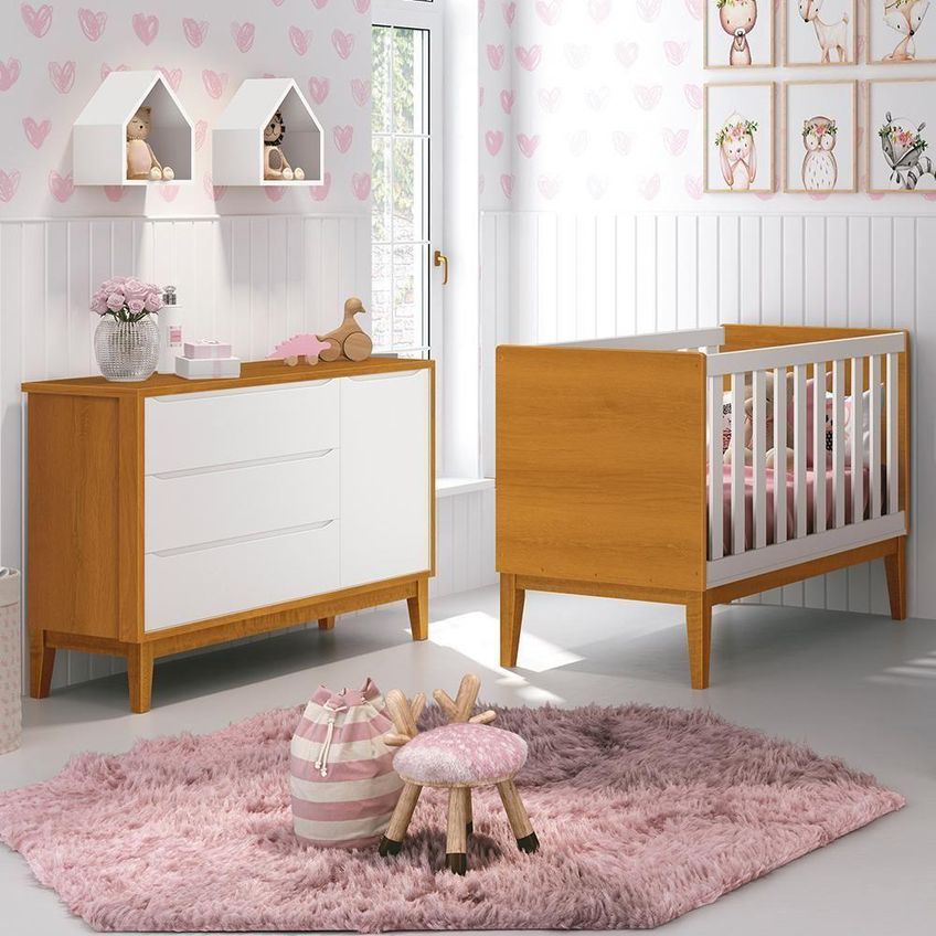 Jogo De Quarto Infantil Cômoda E Berço Classic Mdf Branco-savana Reller Móveis - imagem 4