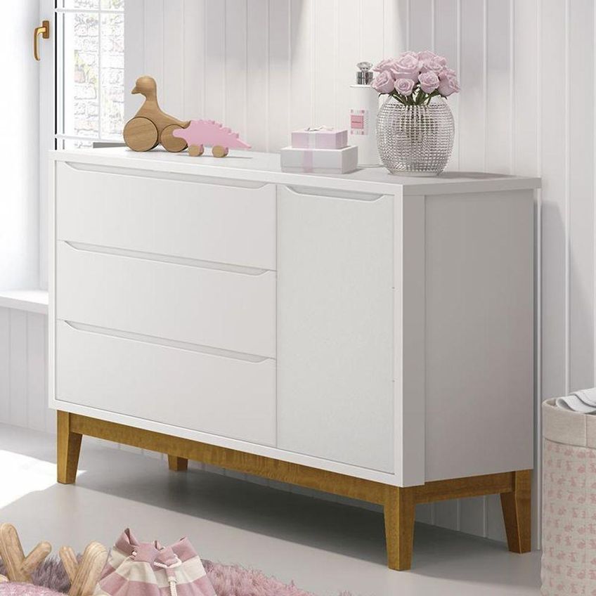 Cômoda Infantil Classic 3 Gavetas MDF Puxador Embutido Branco Fosco Reller Móveis - imagem 2