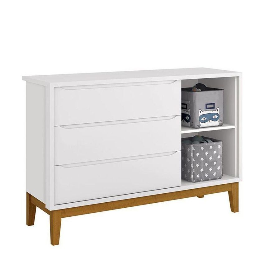 Cômoda Infantil Classic 3 Gavetas MDF Puxador Embutido Branco Fosco Reller Móveis - imagem 3