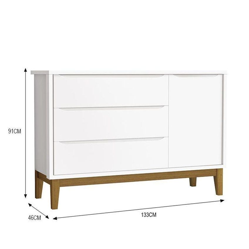 Cômoda Infantil Classic 3 Gavetas MDF Puxador Embutido Branco Fosco Reller Móveis - imagem 4