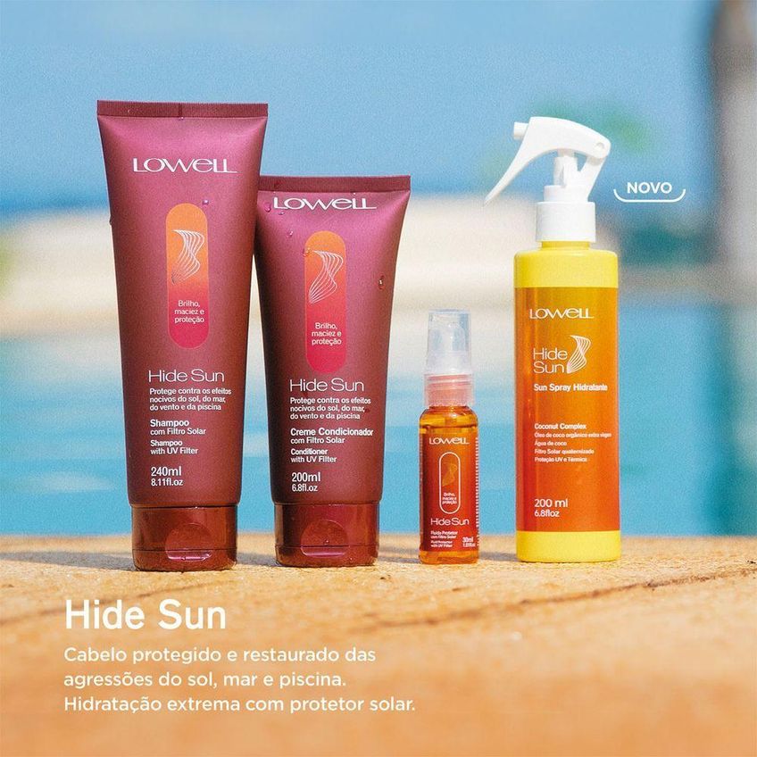 Kit De Cuidados Com Os Cabelos Hide Sun Duo Proteção Térmica E Solar Lowell Shampoo 240ml - imagem 3