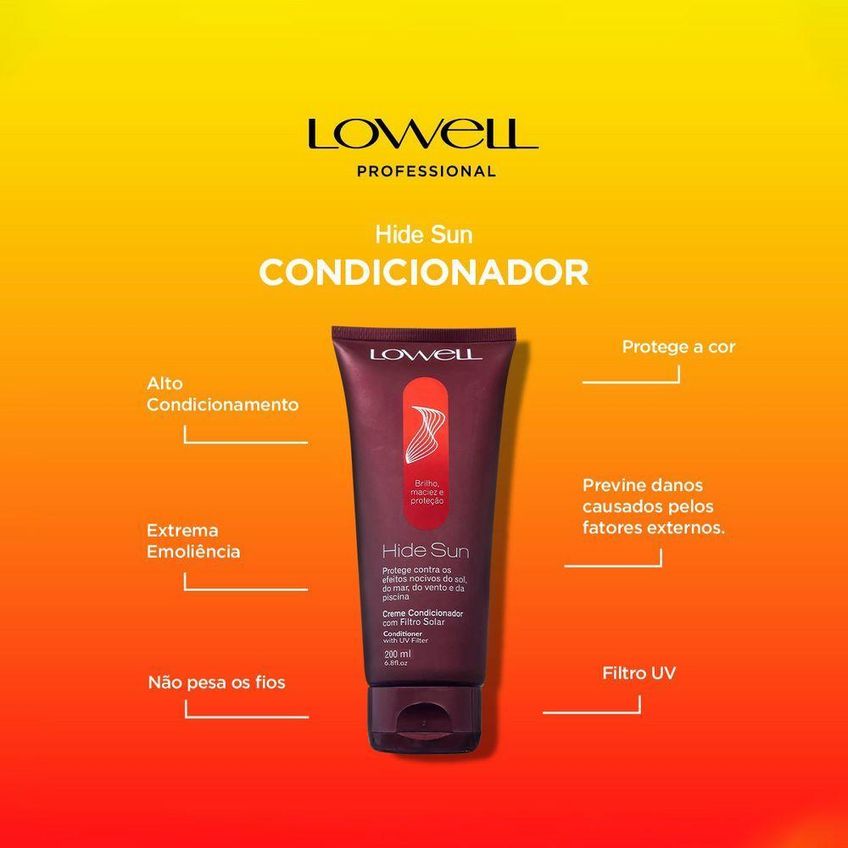 Kit De Cuidados Com Os Cabelos Hide Sun Duo Proteção Térmica E Solar Lowell Shampoo 240ml - imagem 5