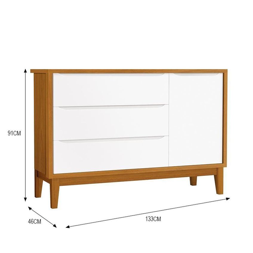 Cômoda Infantil Classic 3 Gavetas MDF Puxador Embutido Branco E Savana Reller Móveis - imagem 3