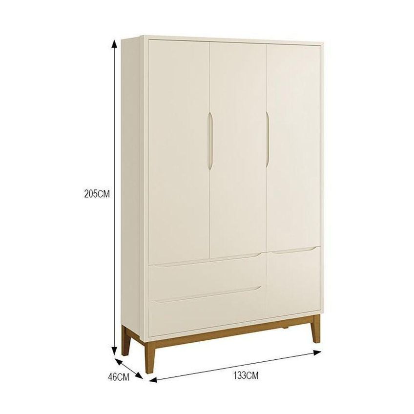 Conjunto De Quarto Classic 3 Portas 2 Gavetas MDF Areia Fosco Com Pés Amadeirado Reller Móveis - imagem 5