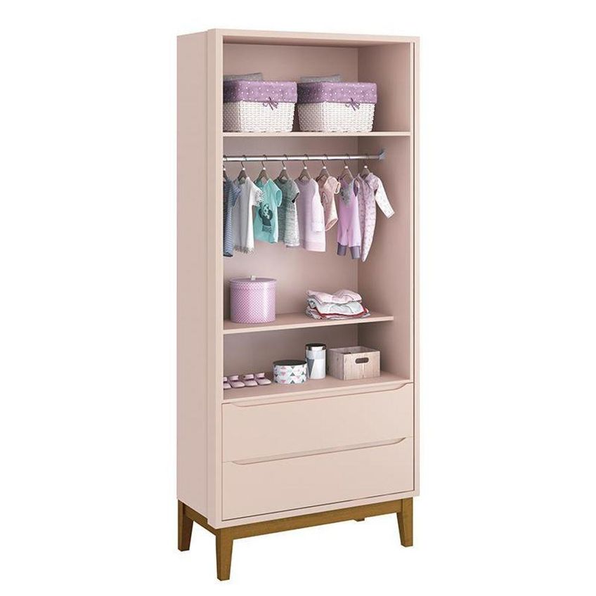 Conjunto De Quarto Classic Com Guarda Roupa 2 Portas E Cômoda 1 Porta E Berço MDF Rosa Fosco Reller - imagem 3