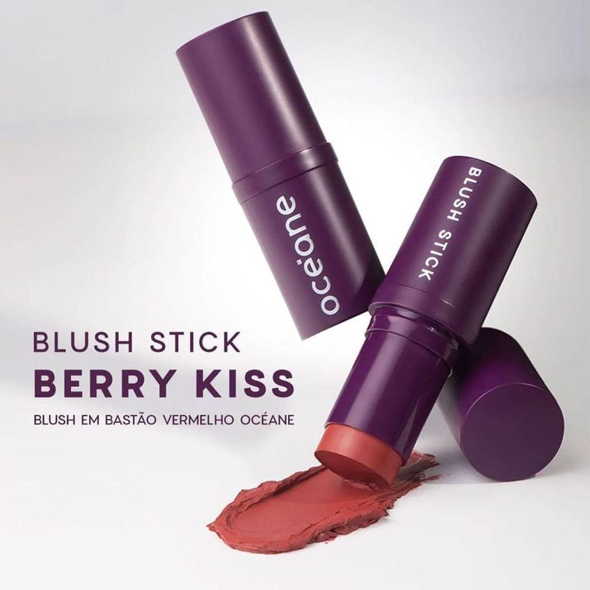 Blush Em Bastão Purple Blush Stick Berry Kiss Alta Pigmentação 14g Oceane - imagem 3