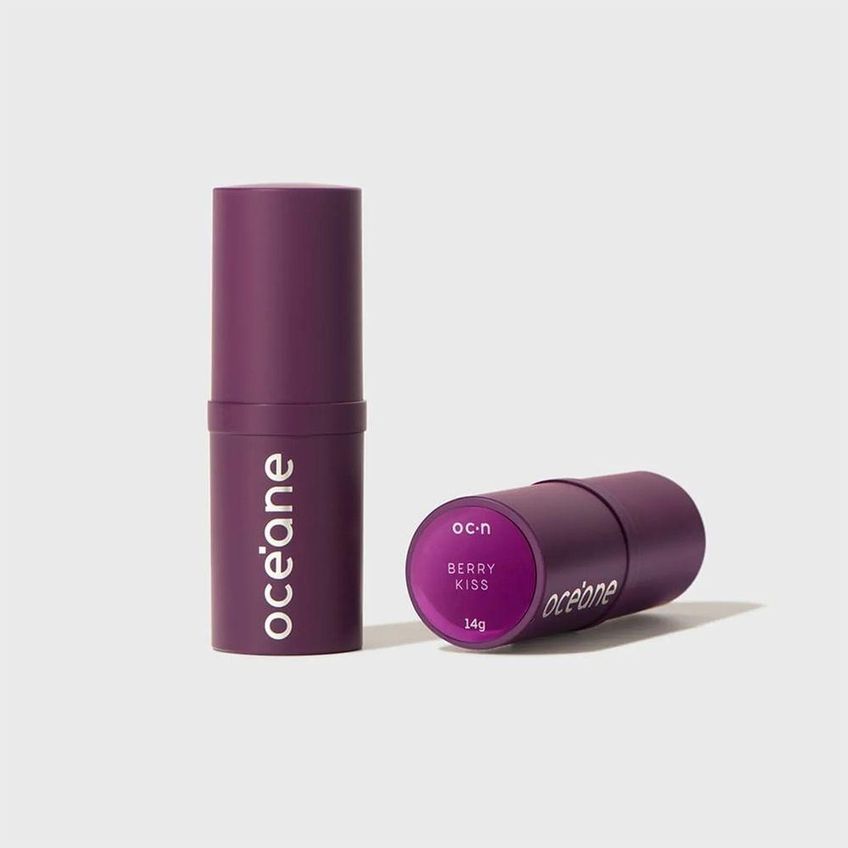Blush Em Bastão Purple Blush Stick Berry Kiss Alta Pigmentação 14g Oceane - imagem 4