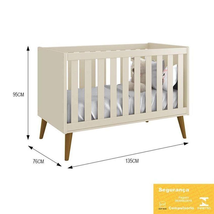 Jogo De Quarto Infantil Cômoda E Berço Americano Theo Retrô Mdf Areia Fosco Com Pés Amadeirado - imagem 2