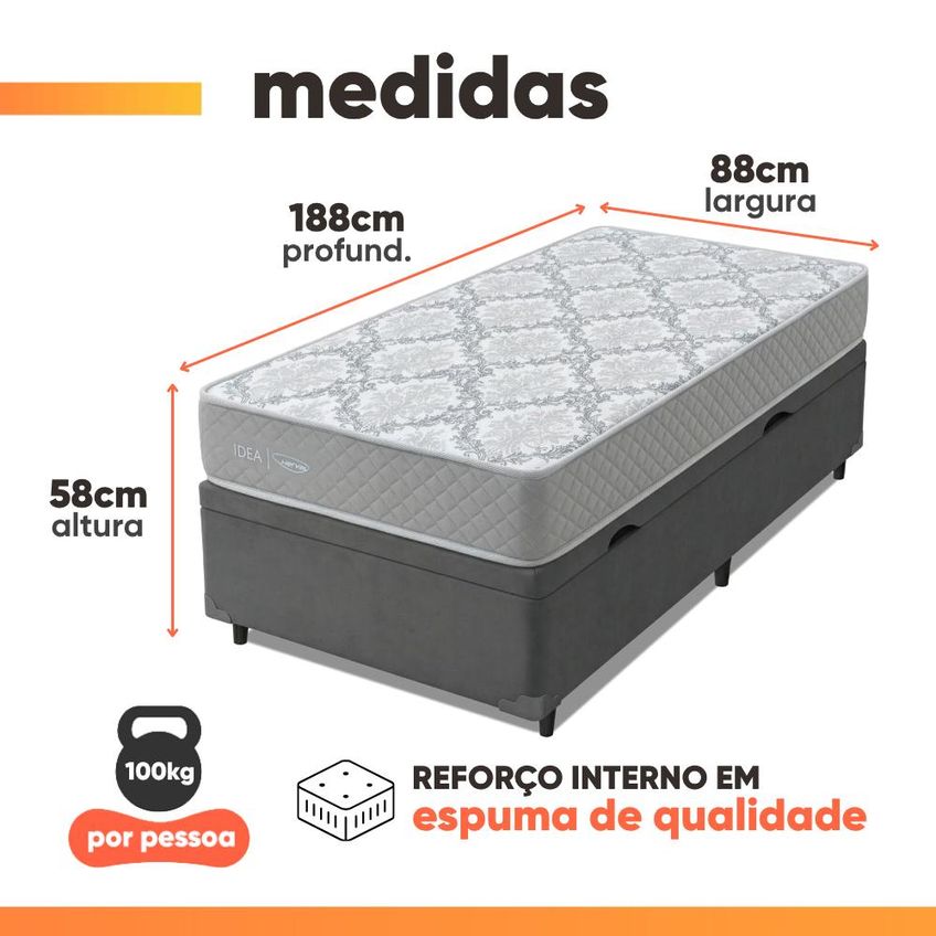 Cama Box Baú Solteiro Double Face 100% D33 Edén 88x188x58cm Herval Suporta Até 100kg - imagem 3