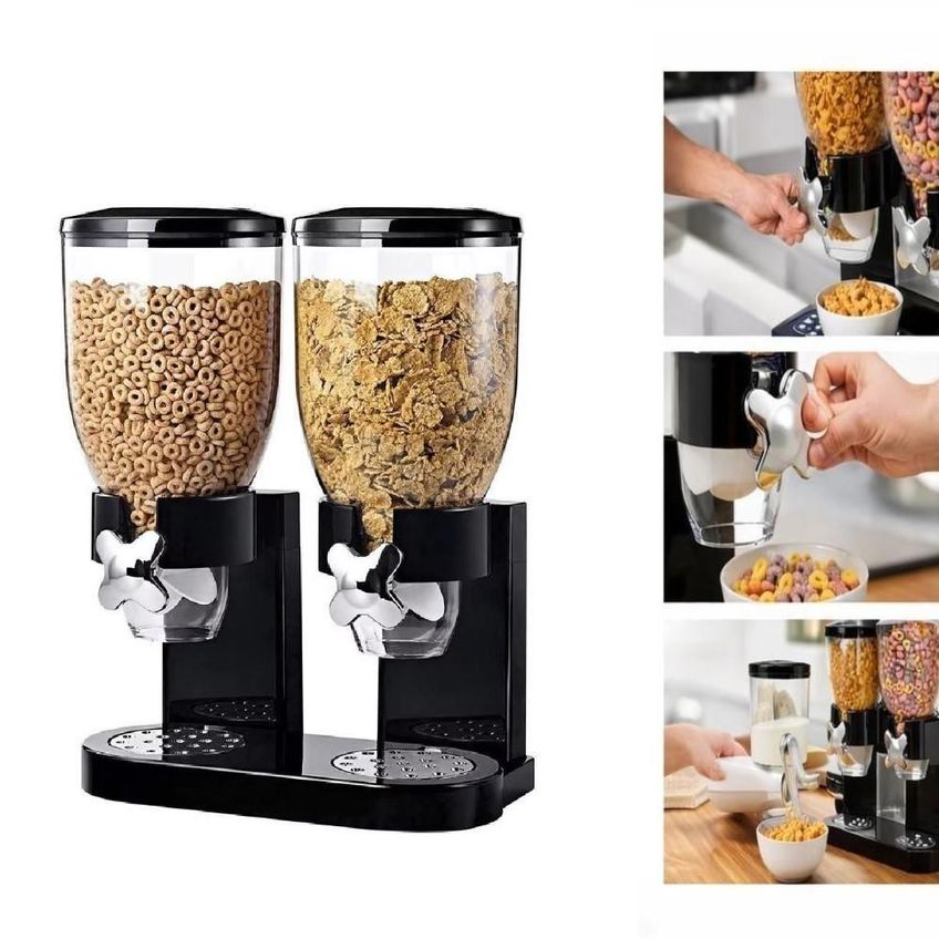 Porta Cereais Dispenser Acrílico 2 Hermético Plástico Durável Para Cozinha Preto Yeet - imagem 3
