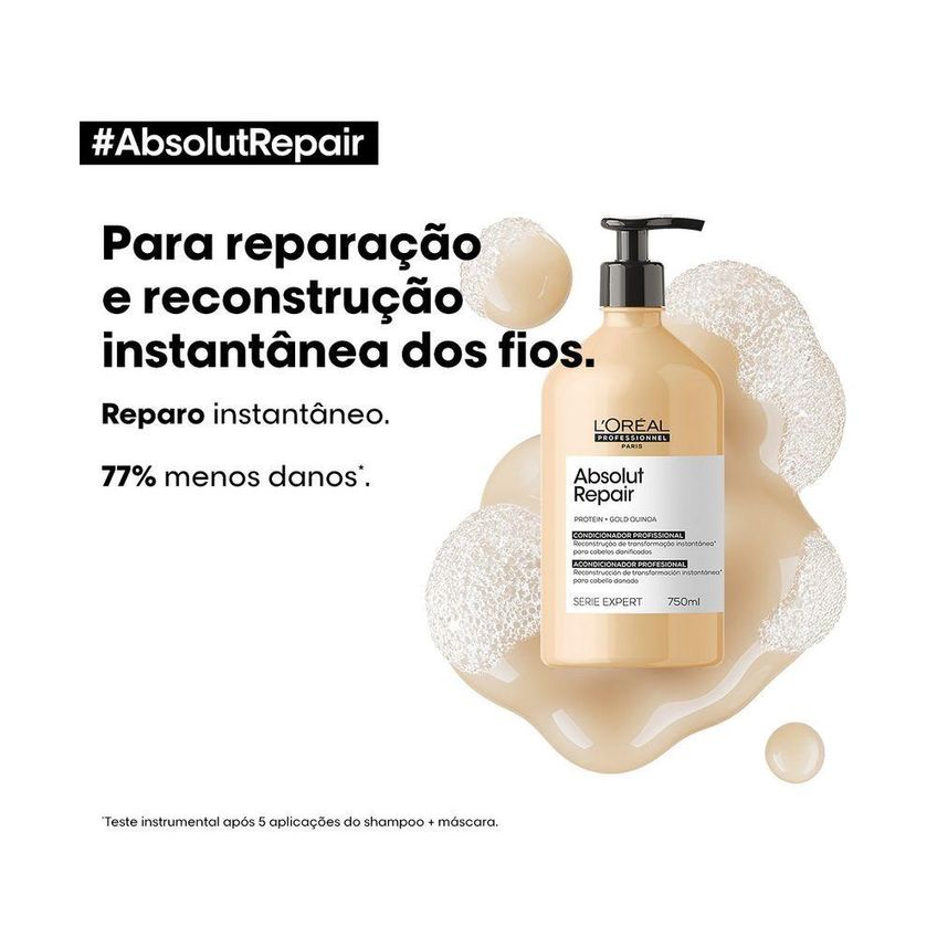Kit De Tratamento Capilar Absolut Repair Gold Duo Refil Nutritivo E Reparador 240ml E 750ml L'Oréal - imagem 5