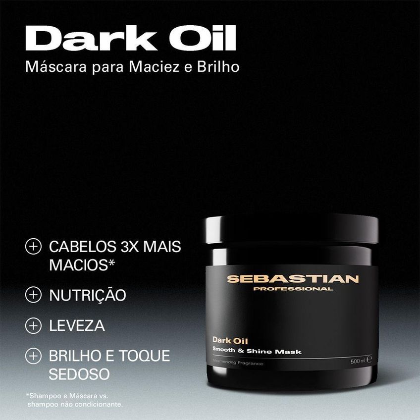 Kit Sebastian Professional Dark Oil Máscara 500ml E Óleo Capilar 30ml Nutrição Profunda - imagem 2