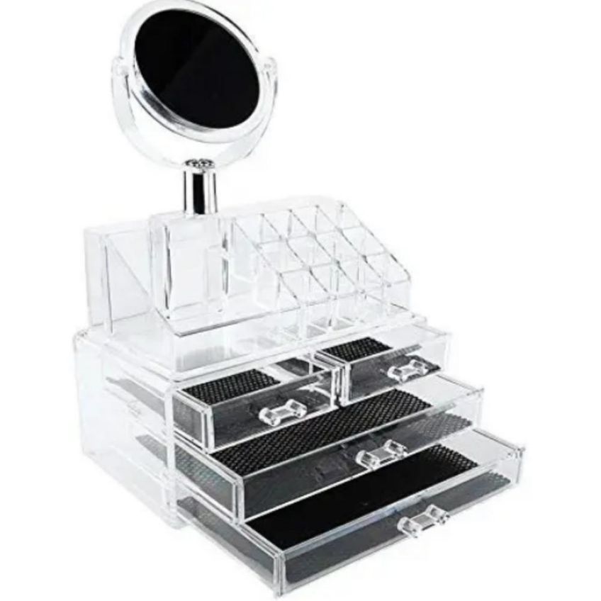 Organizador De Cosméticos 4 Gavetas Com Espelho Acrílico Transparente Design Modular - imagem 4