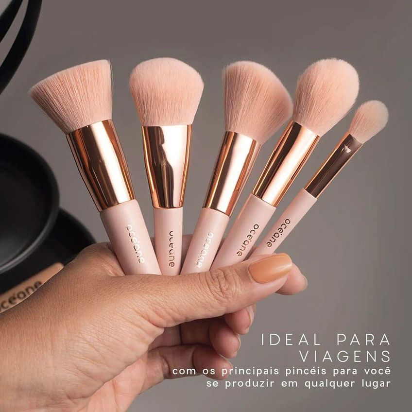 Kit De Pincéis De Maquiagem Mini Brush Kit Multicolorido Cerdas Macias Rosa Oceane - imagem 4