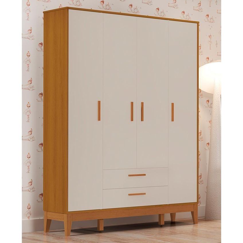 Guarda Roupa Infantil Flip 4 Portas De Bater 2 Gavetas MDF Areia Fosco Savana Reller Móveis - imagem 2