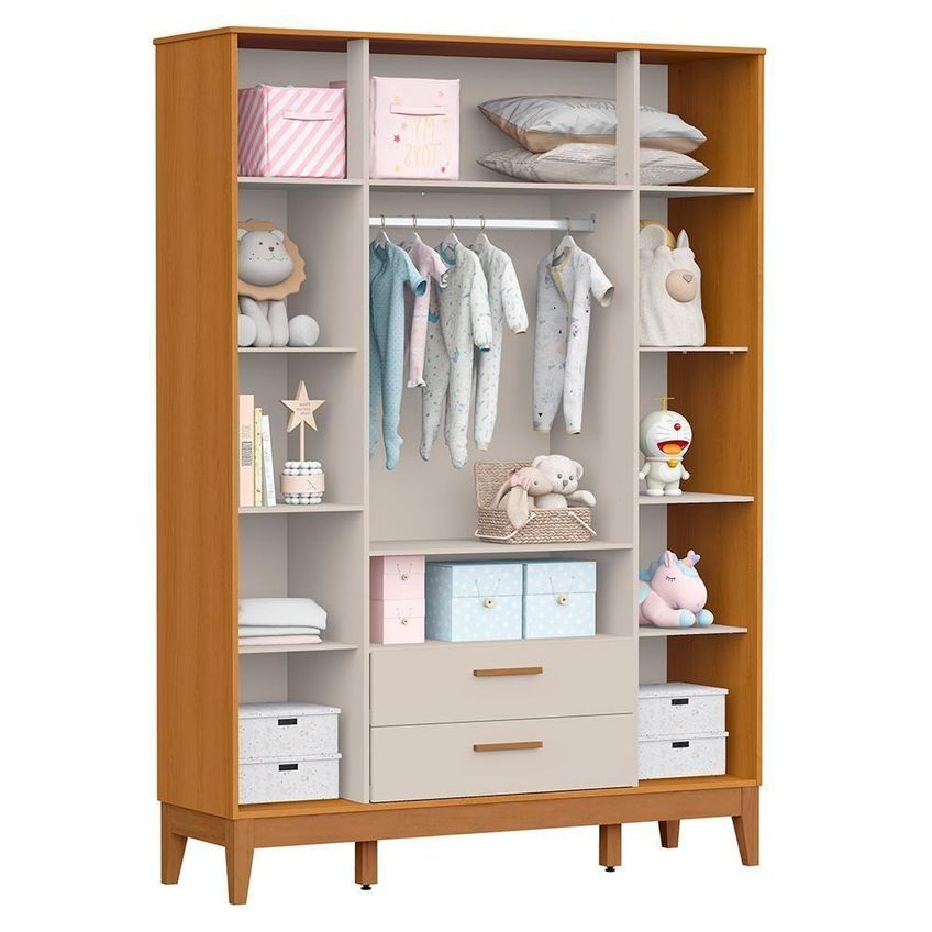 Guarda Roupa Infantil Flip 4 Portas De Bater 2 Gavetas MDF Areia Fosco Savana Reller Móveis - imagem 5