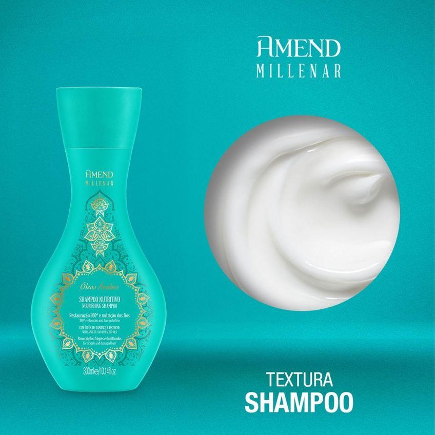 Shampoo Millenar Óleos Árabes Limpeza Suave 300ml Amend Cosméticos - imagem 2