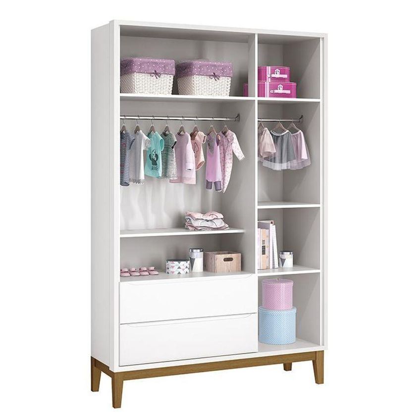Guarda Roupa Infantil Classic 3 Portas De Bater 2 Gavetas MDF Branco Fosco Reller Móveis 133cm - imagem 2