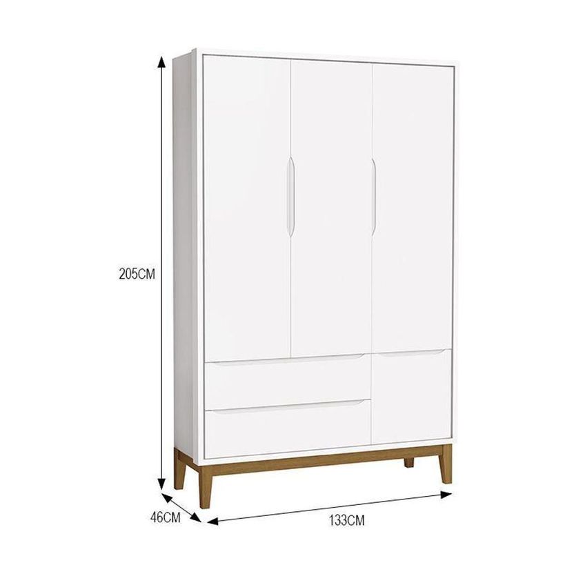 Guarda Roupa Infantil Classic 3 Portas De Bater 2 Gavetas MDF Branco Fosco Reller Móveis 133cm - imagem 3