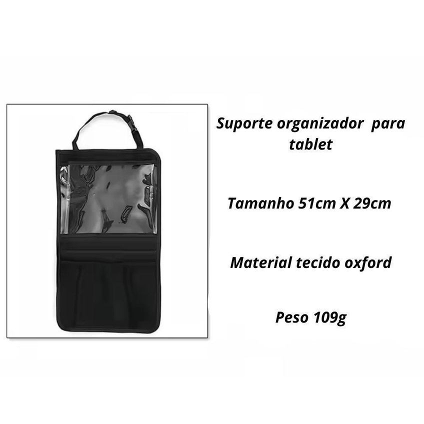 Organizador Para Carro Com Suporte De Tablet Encosto De Banco Até 10,1" Tecido Oxford Preto Yeet - imagem 2
