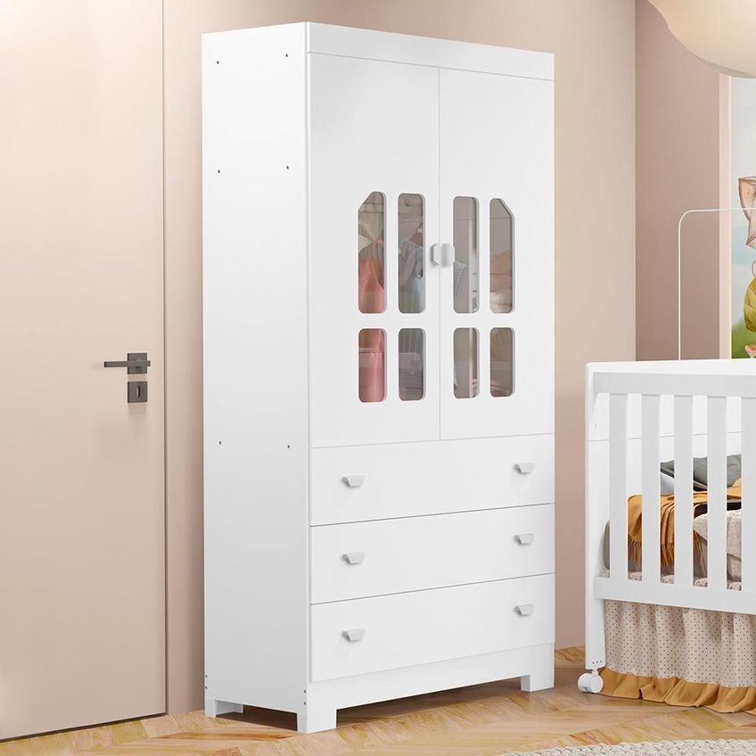 Guarda Roupa Infantil New Katatau 2 Portas Bater 3 Gavetas MDF Branco Fosco Reller Móveis - imagem 4