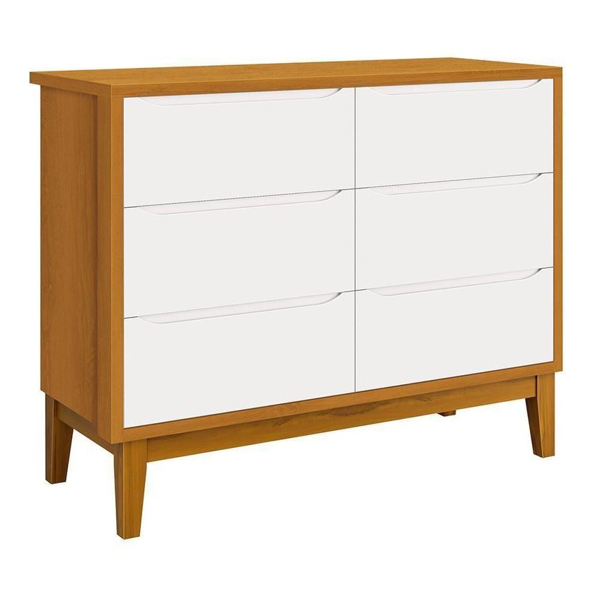 Jogo De Quarto Infantil Cômoda 6 Gavetas E Berço Americano Mdf Branco Com Pés Amadeirado Reller - imagem 4