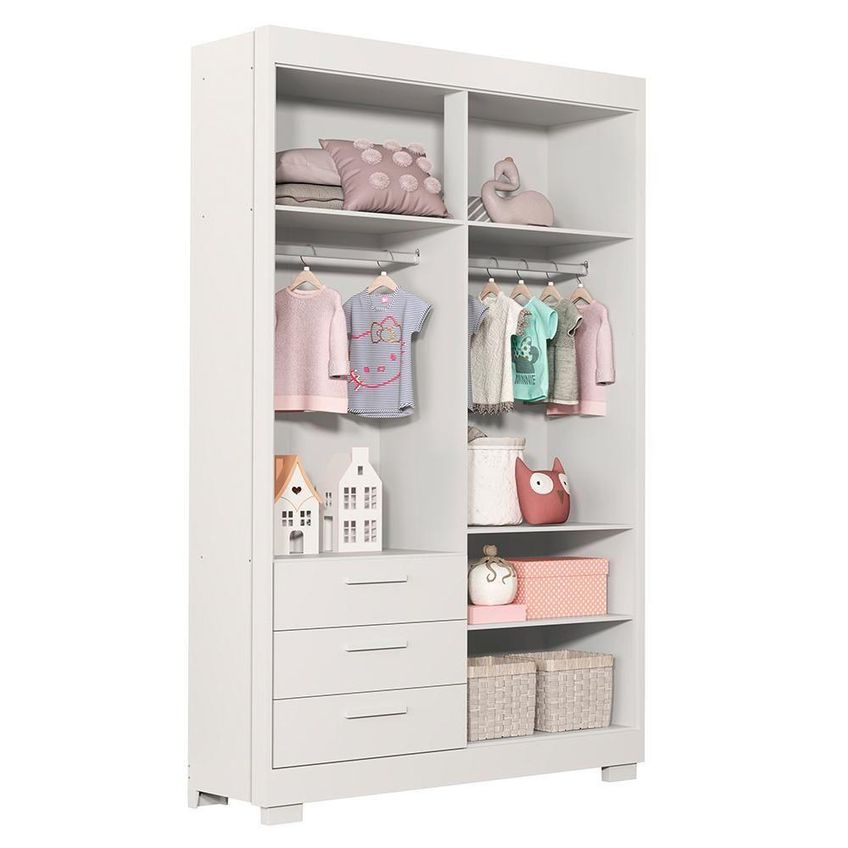 Jogo De Quarto Infantil Guarda Roupa Zaki E Berço Mini Cama Danny 4 Portas Mdf Branco Fosco Reller - imagem 3