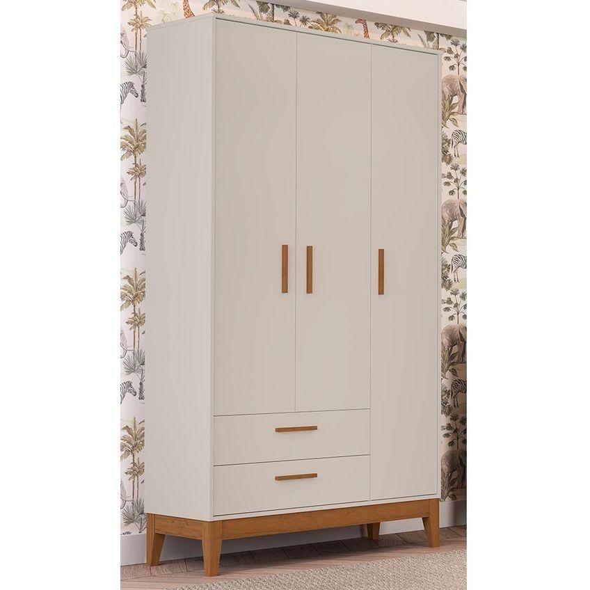 Guarda Roupa Infantil Flip 3 Portas 2 Gavetas MDF Areia Fosco Reller Móveis - imagem 5