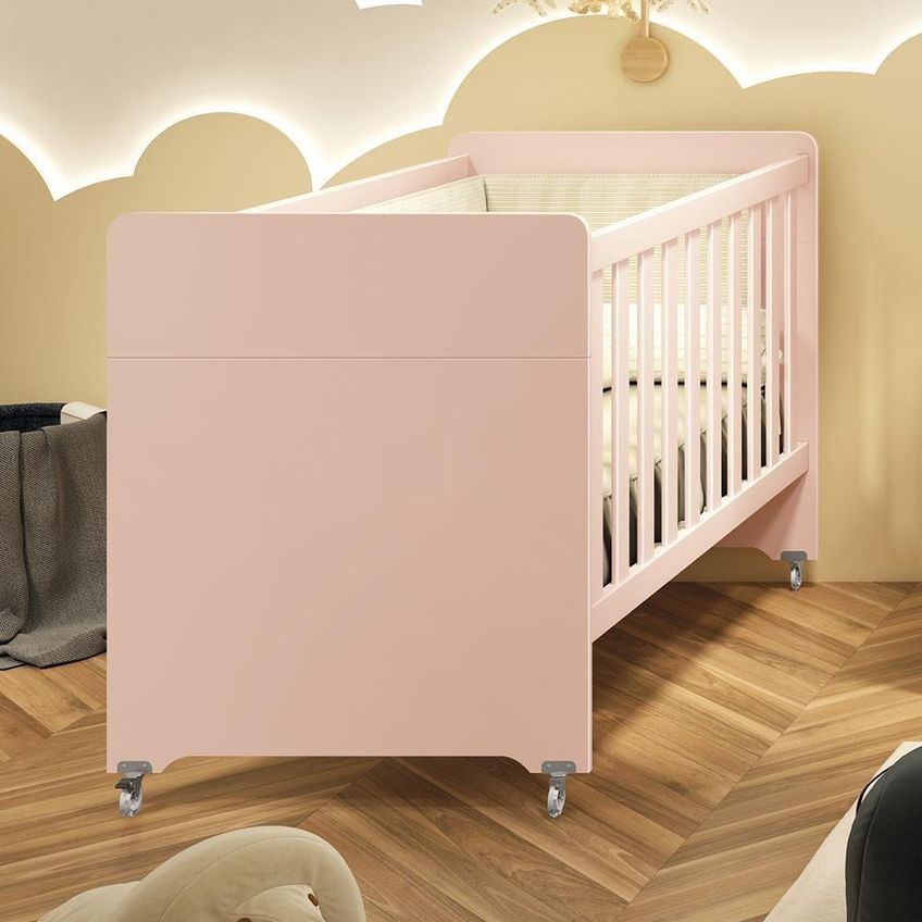 Berço Evolution 4 Em 1 Rosa Fosco Com Colchão Supreme Reller Móveis - imagem 3
