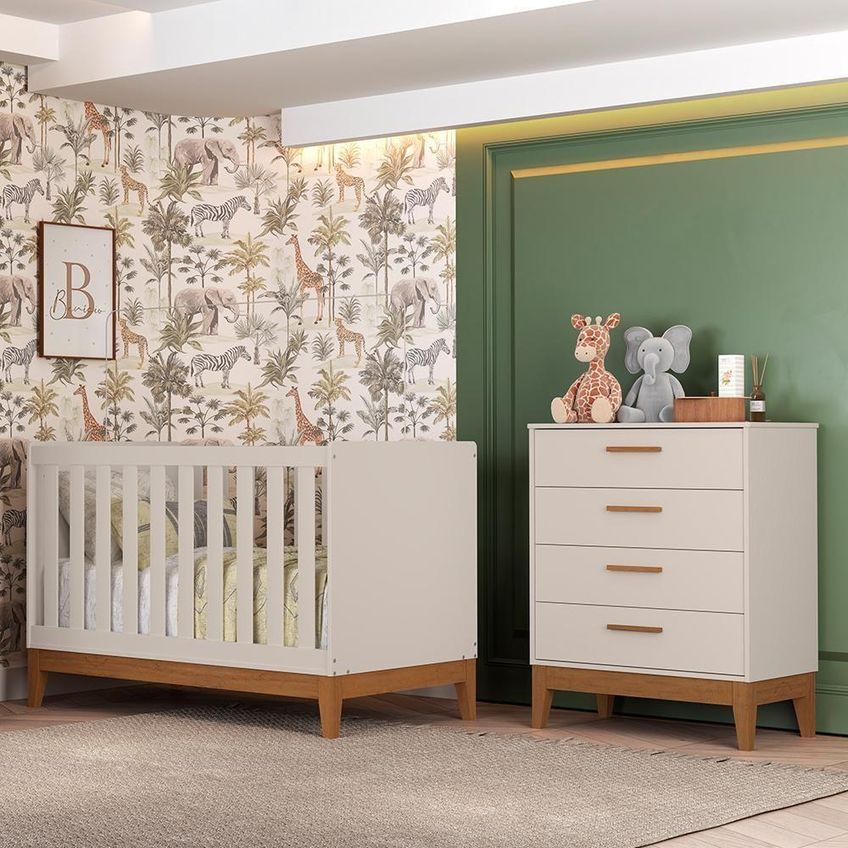Jogo De Quarto Infantil Cômoda 4 Gavetas E Berço Americano Flip Mdf Fosco Amarelo Reller Móveis - imagem 4