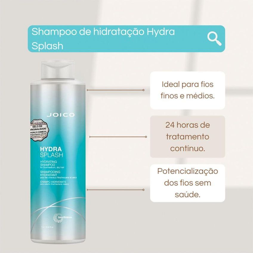Kit De Tratamento Capilar Hydra Splash Shampoo E Máscara 150ml Joico - imagem 3