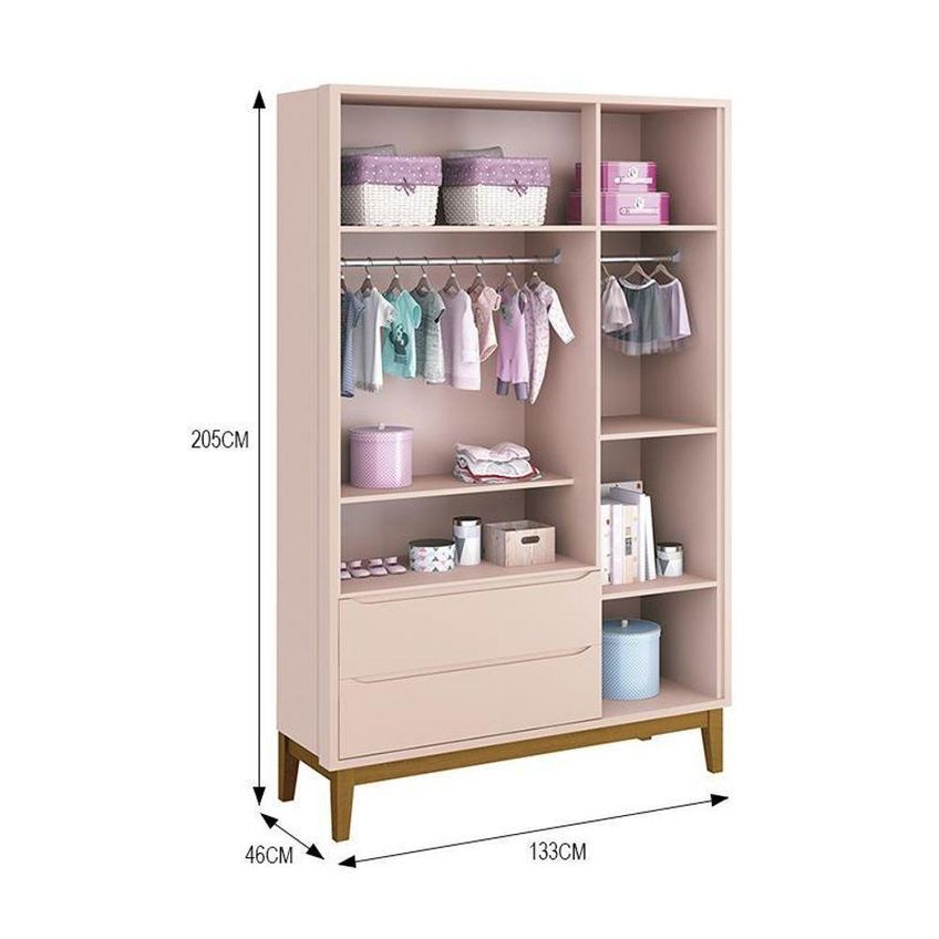Conjunto De Quarto Classic Com Guarda Roupa 3 Portas 2 Gavetas E Cômoda 1 Porta E Berço Mdf Rosa - imagem 4