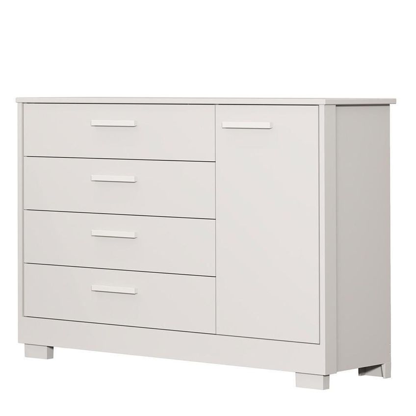 Jogo De Quarto Infantil Zaki Guarda Roupa E Cômoda 4 Portas 3 Gavetas MDF Branco Fosco Reller Móveis - imagem 3
