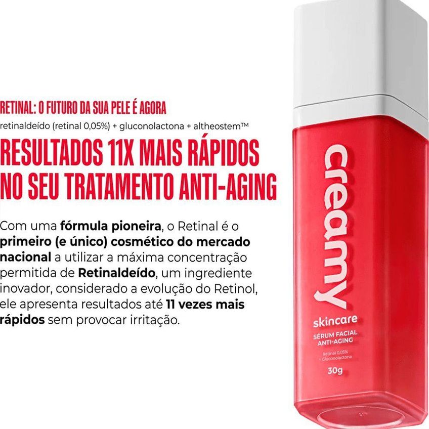 Sérum Facial Skincare Retinal Anti Aging Com Retinaldeído 0,05% Multicolorido Creamy 30ml - imagem 4