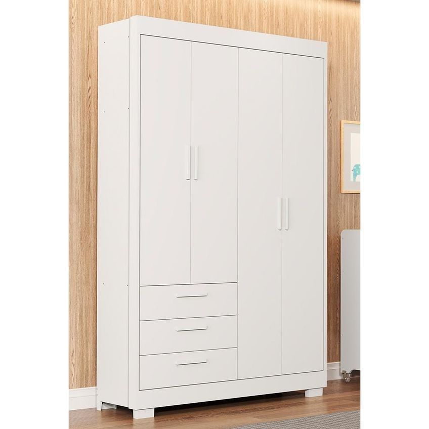 Guarda Roupa Infantil Zaki 4 Portas 3 Gavetas MDF Branco Fosco Reller Móveis - imagem 3