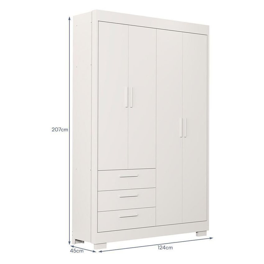 Guarda Roupa Infantil Zaki 4 Portas 3 Gavetas MDF Branco Fosco Reller Móveis - imagem 4