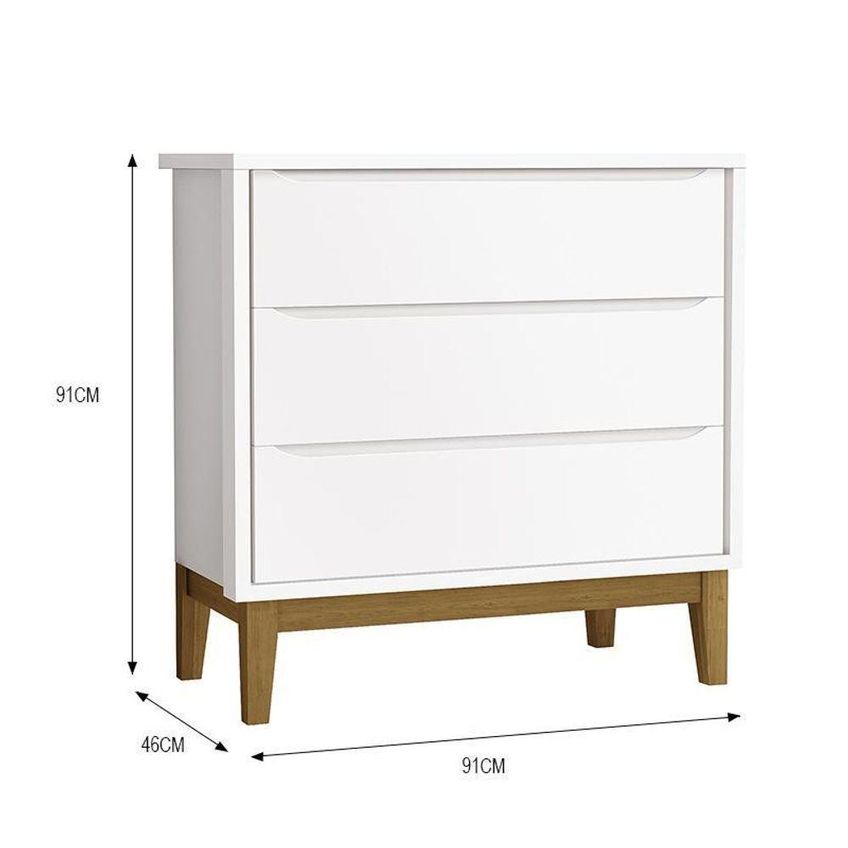 Cômoda Infantil Classic 3 Gavetas MDF Puxador Embutido Branco Fosco Reller Móveis - imagem 4