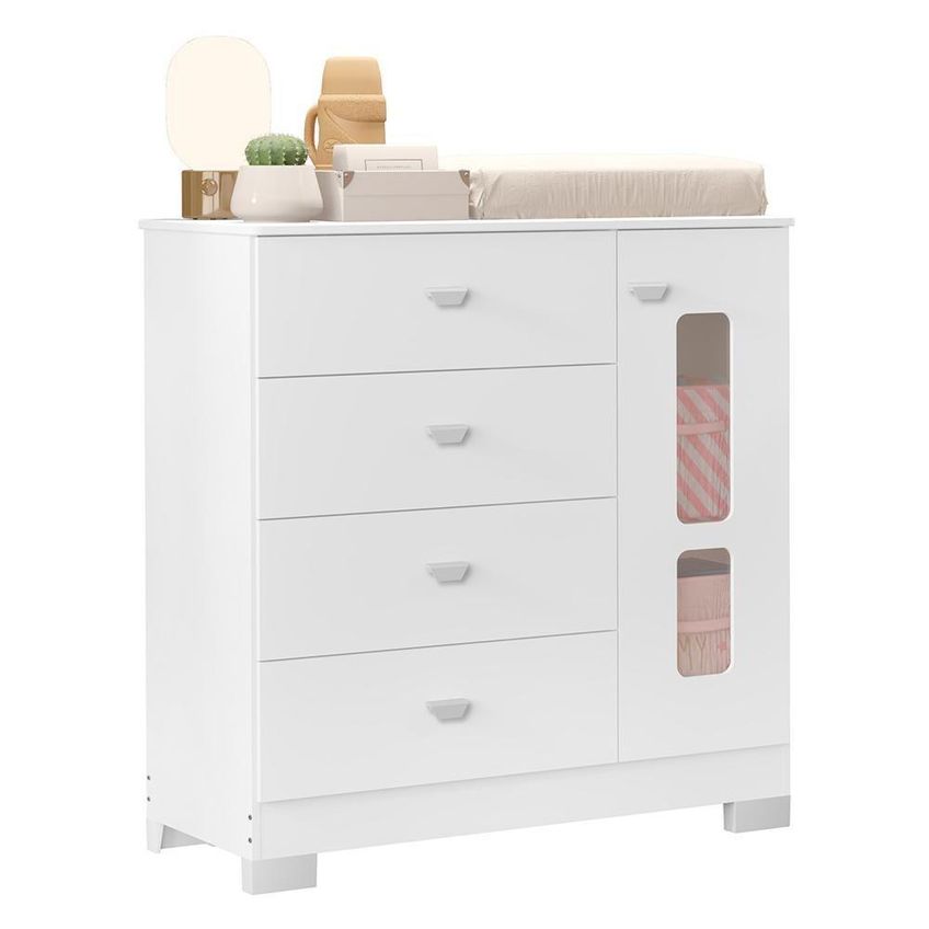 Jogo De Quarto Infantil New Katatau Guarda Roupa E Cômoda 2 Portas 3 Gavetas Mdf Branco Brilho - imagem 5
